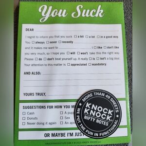 Knock Knock You Suck Green and Black Notepad